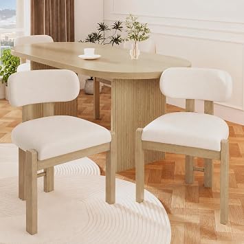 ModernLuxe Dining Chairs Set of 2, Solid Wood Kitchen Chairs with Soft and Breathable Bouclé Upholstery, Ergonomic Seat and Backrest, Classic Design for Home, Restaurant or Café, Natural Colour
