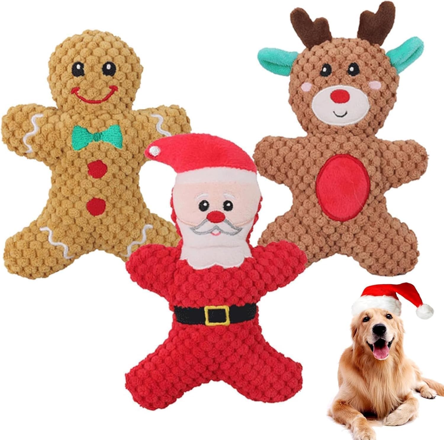 pobuu Christmas Plush Dog Squeaky Toys,3 Pack Durable Dog Toys for Small Medium Large Dogs,Christmas Puppy Toys,Tough Dog Chew Toys