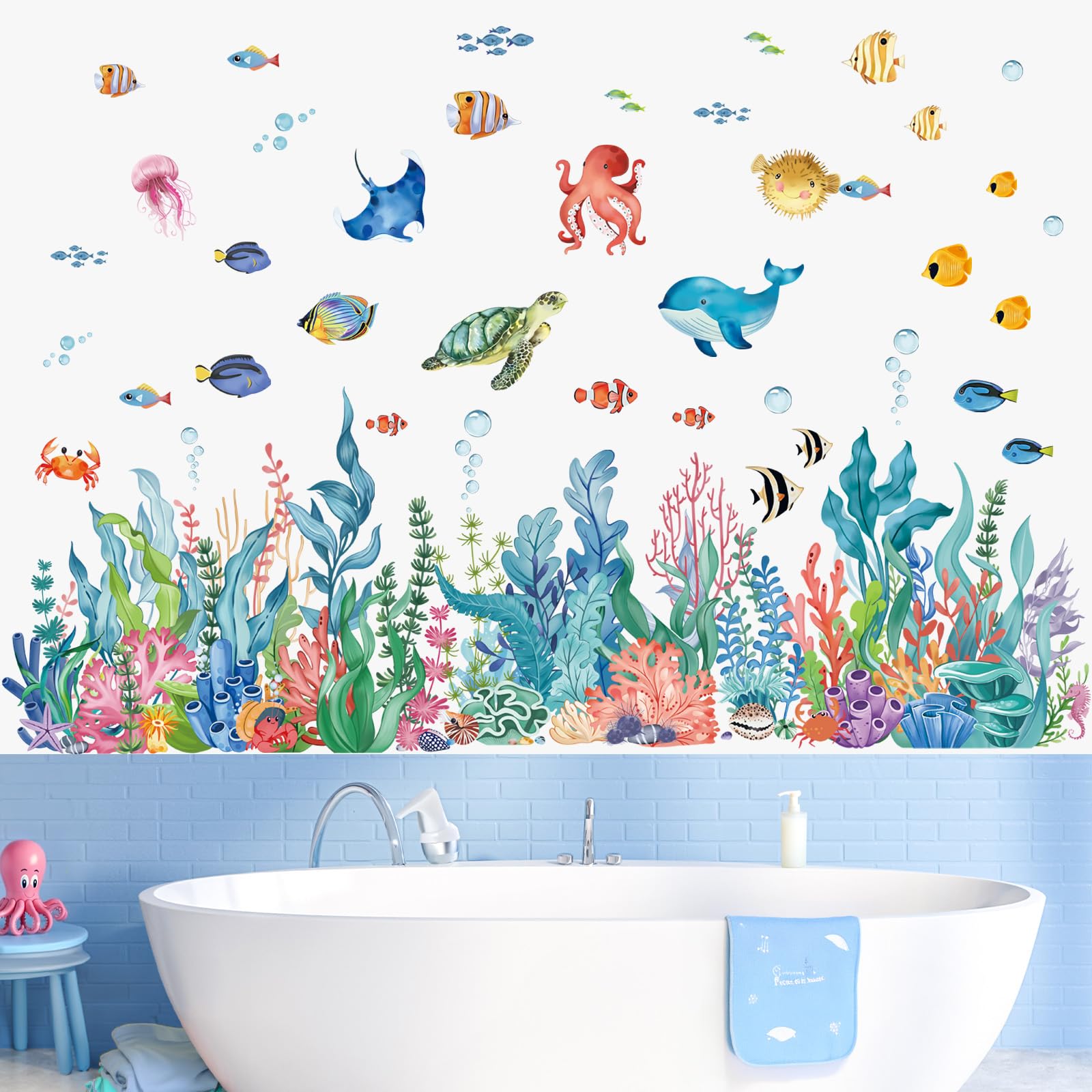 wondever Under The Sea Seaweed Coral Wall Corner Stickers Ocean Creature Tropical Fish Peel and Stick Wall Art Decals for Girls Bedroom Baby Nursery Kids Bedroom - Image 2