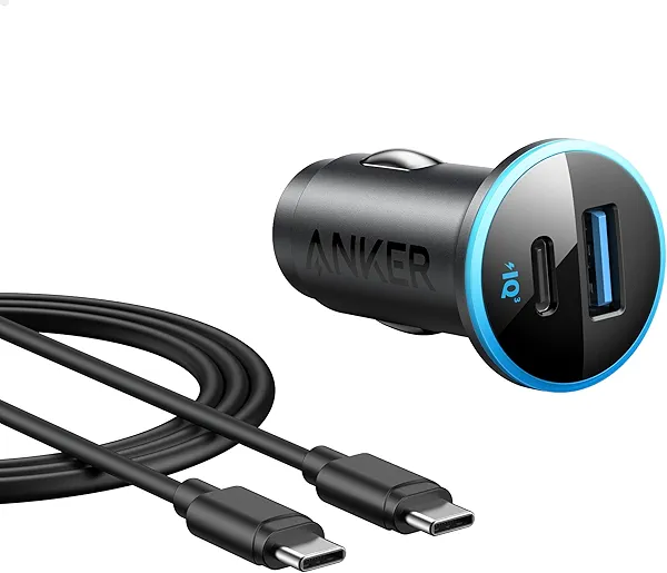 Anker 323 USB C Car Charger Adapter, 52.5W Cigarette Lighter Charger with 30W PowerIQ 3.0 Fast Charging Cable for iPhone 17/17 Pro Max/16/15/14 Series, Galaxy S25/24/23, Pixel, iPad, AirPods and More
