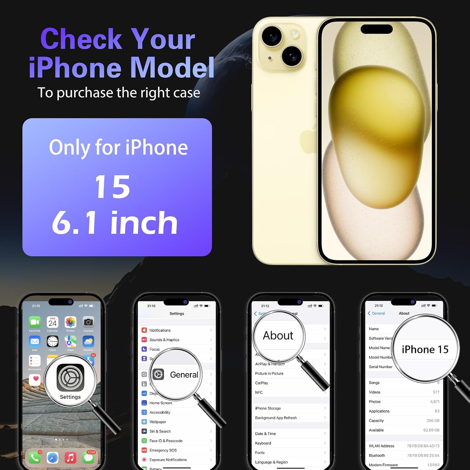 IYH 360° Rotatable Magnetic Case for iPhone 15, Military-Grade Shockproof Phone Cover with Matte Translucent Back(White)