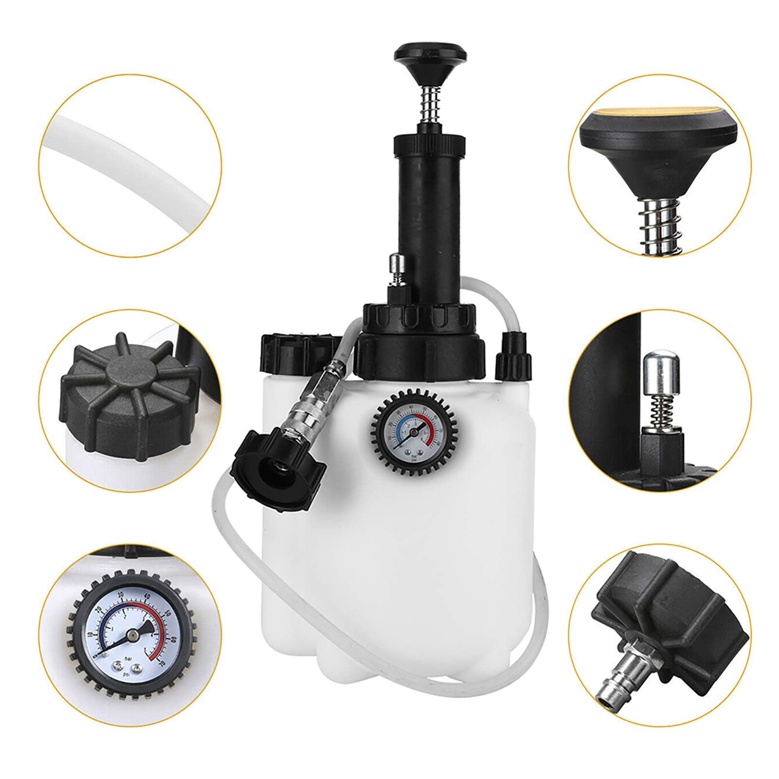 Ausla Spurgo Frizione Freno da 3 Litri, Kit Spurgo Freni a Pressione in Plastica PE con Tappo da 42 Mm, Strumento per Fluido Pneumatico da 10 a 30 PSI, Bottiglia da 1 Litro per Servizio Liquido