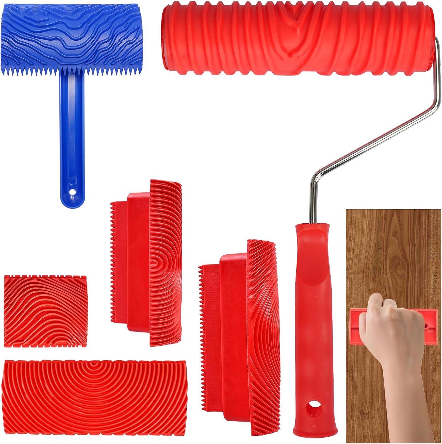 6PCS Wood Graining Tool Set - Rubber Wood Grain Roller & Texture Tools For DIY Wall & Furniture Painting - View #3