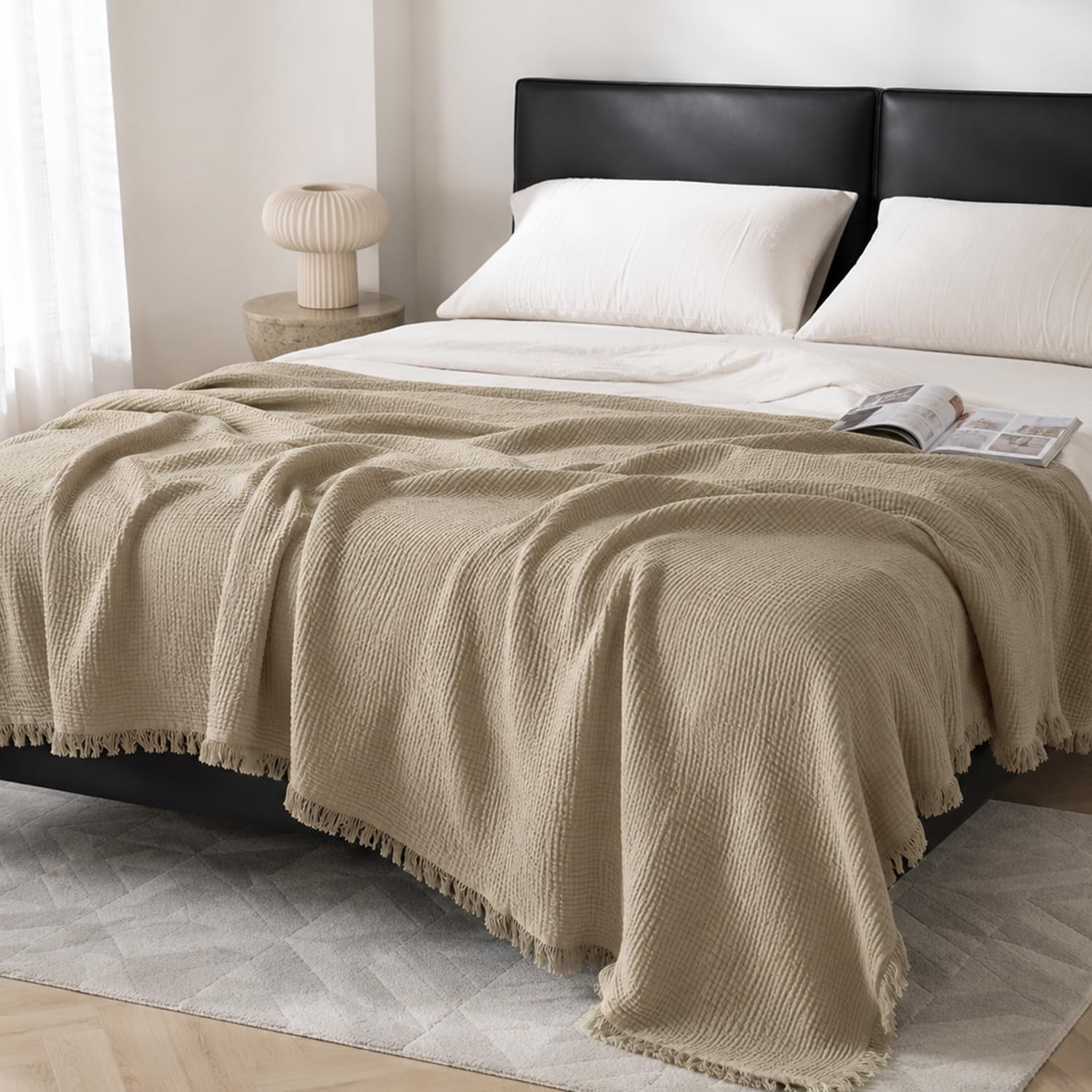 50x70 in Muslin Blanket for Adults, 6 Layer Gauze Blanket Throw | 100% Cotton muslin blanket Lightweight, Breathable & Soft, Twin 50"x70, All-Season Throw for Bed, Couch, or Travel
