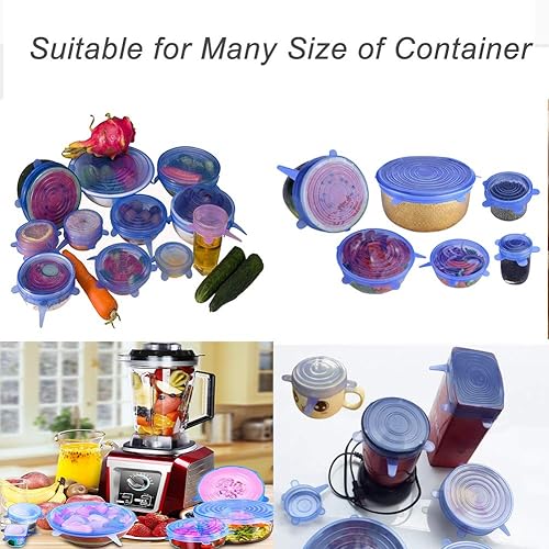 Miniatura 2 de Tapas elásticas de silicona, paquete de 6, fundas de almacenamiento de silicona reutilizables de varios tamaños para cuencos, latas, tarros,