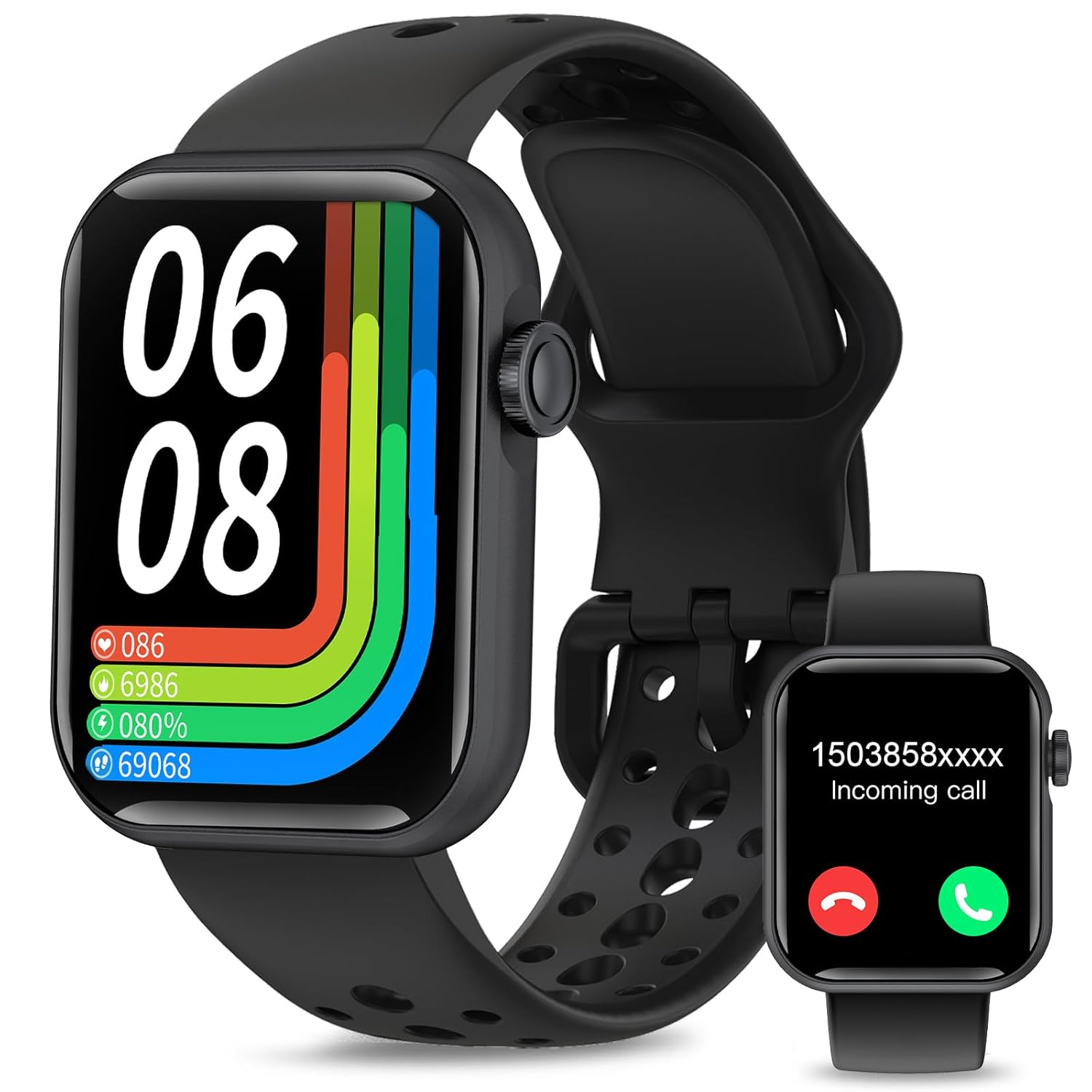 Smart Watches for Men Women 1.83″ HD Display Activity Fitness Tracker Smartwatches for Android iOS Phones with Bluetooth Call/Heart Rate/Blood Pressure/Sleep Monitor/SpO2/IP67 Waterproof, Black