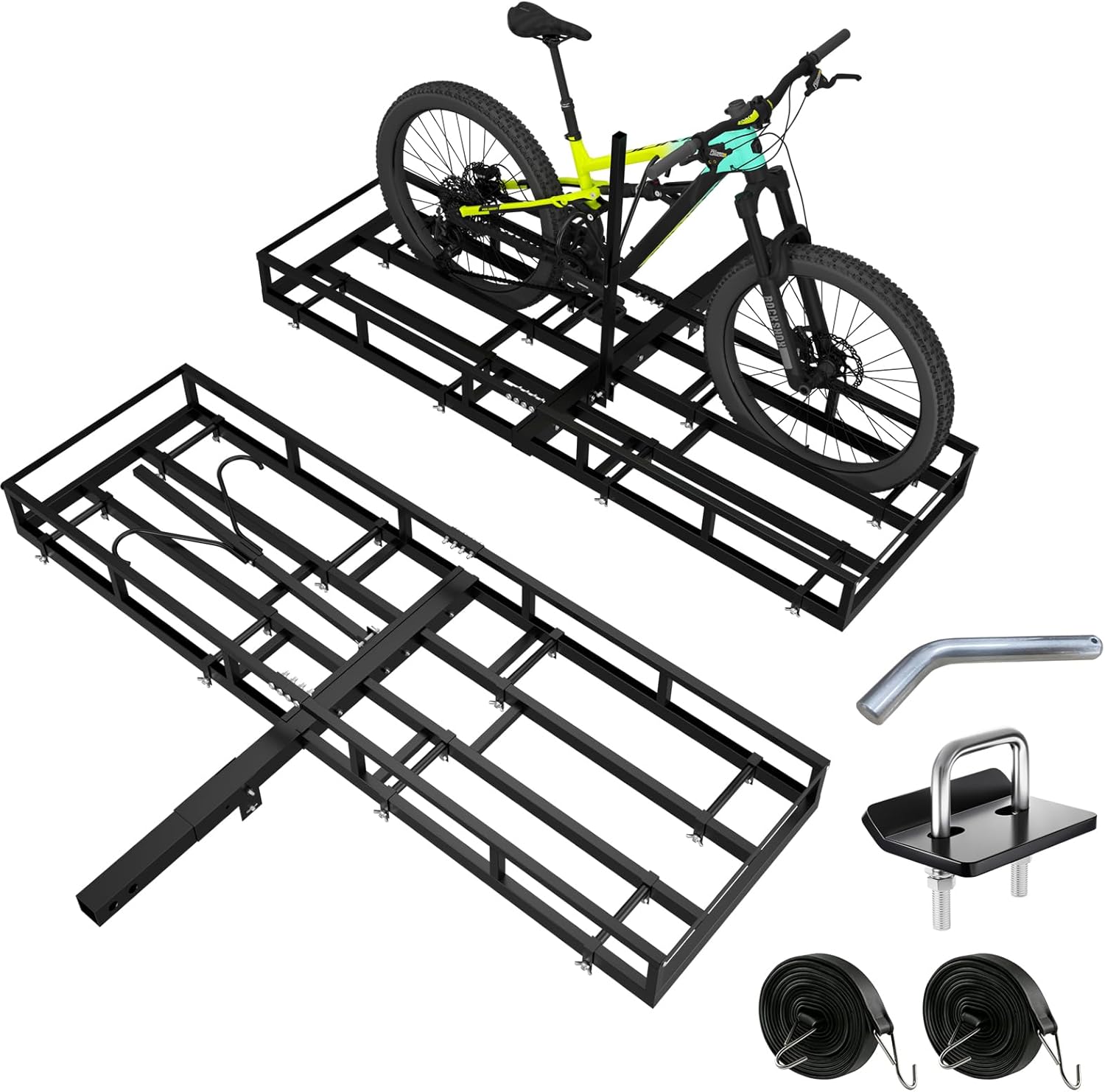 Bike Rack & Cargo Carrier Combo for 2 Electric/Fat Tire Bicycles, Heavy Duty 66"x20" Folding Hitch Platform, 300 lbs Capacity, Fits 2" Receiver for SUV, Truck, Car, RV, Minivan