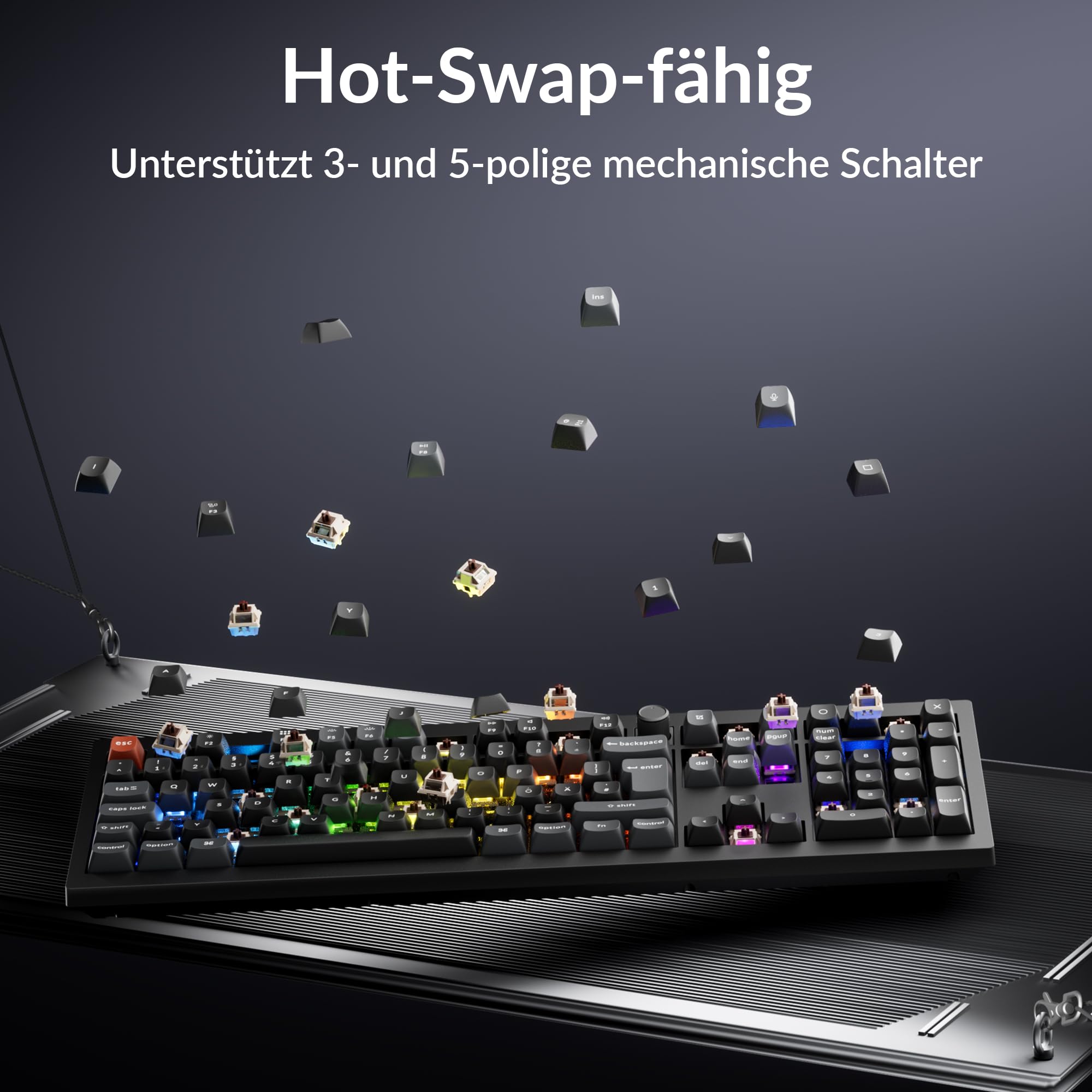 Keychron V6 Ultra 8K kabellose mechanische Tastatur, ISO-DE-Layout, 8000 Hz, ZMK/Launcher, 2,4 GHz/Bluetooth 5.3, PBT-Tastenkappen, für Mac, Windows und Linux, Silk POM Brauner Schalter