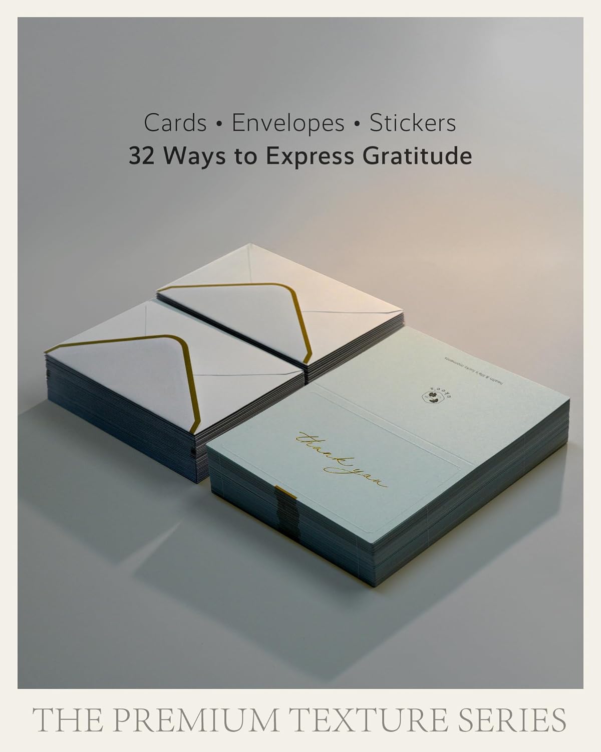 ukee's Gold Foil Thank You Cards with Envelopes Bulk, 32-Pack Embossed Blank Thank You Notes in 4 Colors w/Gold Seal Stickers - Minimalist Designs for Baby Shower, Wedding, Small Business, Graduation