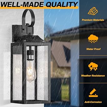 3 Pack 19 Large Black Dusk to Dawn Outdoor Wall Lantern, Black Sensor Porch Lights Exterior Lighting Fixtures, Modern Wall Lantern Outdoor Wall Lights Waterproof Wall Sconce Lamp for House