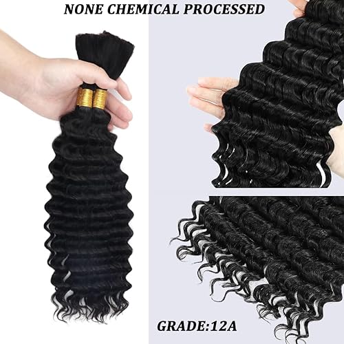 Miniatura 3 de Cabello humano para trenzar, ondulado profundo, a granel, para trenzar, trenzas bohemias húmedas y onduladas, sin trama, extensiones de cabello
