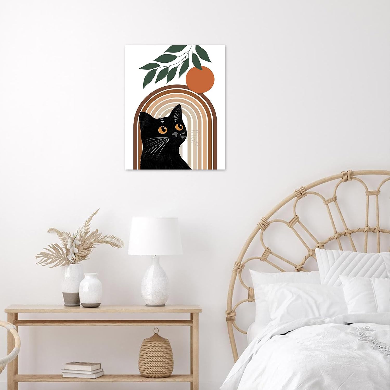 HVEST Abstract Geometric Cat Wall Art for Living Room, Funny Black Cat Pictures Wall Decor Mid Century Modern Minimalist Canvas Wall Art for Bedroom Bathroom Home Office Decor,10L X 8W Inches