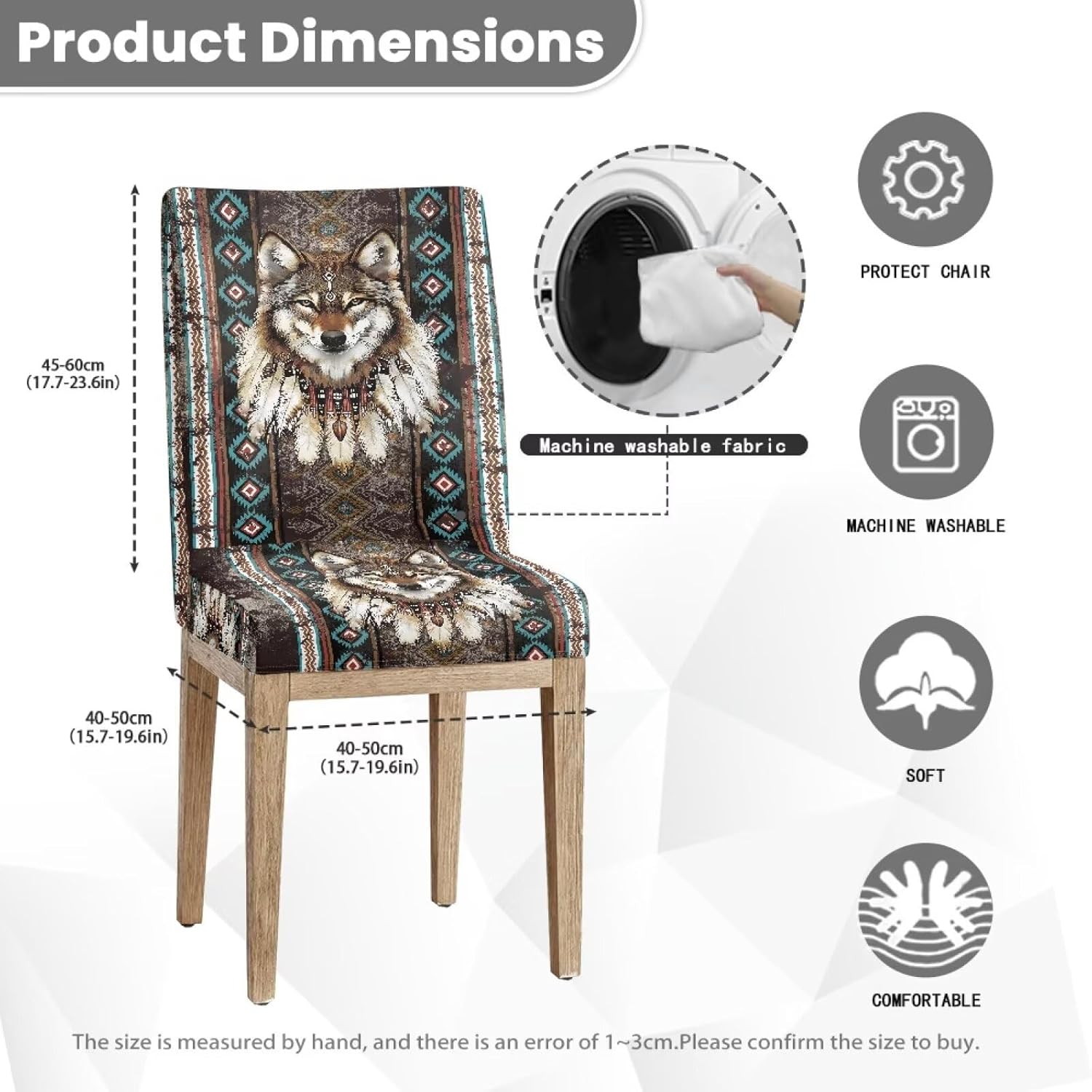 Rnyleeg Aztec Wolf Dining Chair Covers Set of 6 Ethnic Style Chair Covers for Living Room No Arms Stretch Chair Slipcover for Home Kitchen Cubre Sillas para Comedor