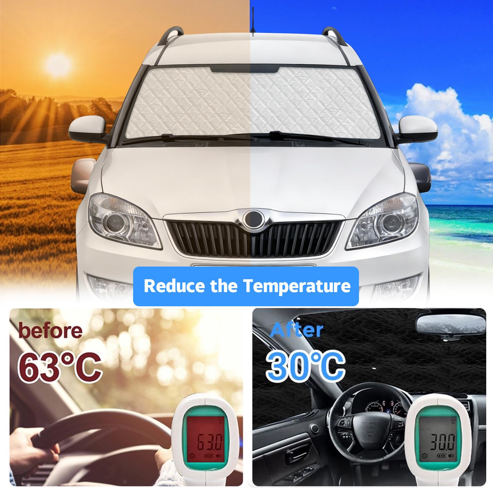 8 Piezas Parasol del Parabrisas Automóvil Reemplazo para Skoda Roomster/Praktik 2006-2015, Tapete Térmico con Tecnología, Cubierta de Visera Plegable Papel Aluminio