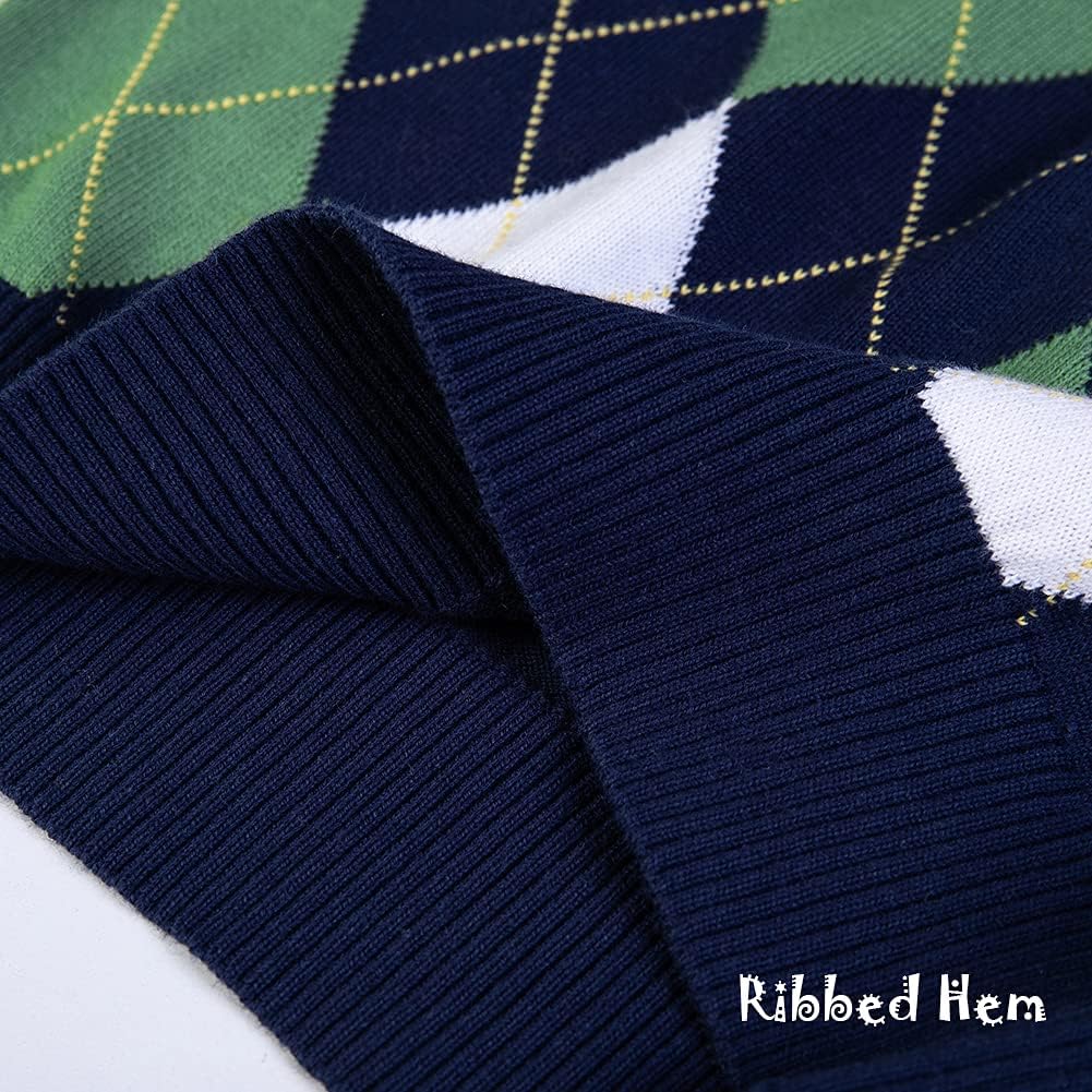 BOBOYOYO Boys Argyle Sweater 100% Cotton Cable Knit Boys Uniform Sweater V-Neck Christmas Kids Pullover for Children 5-14 Y - Image 5