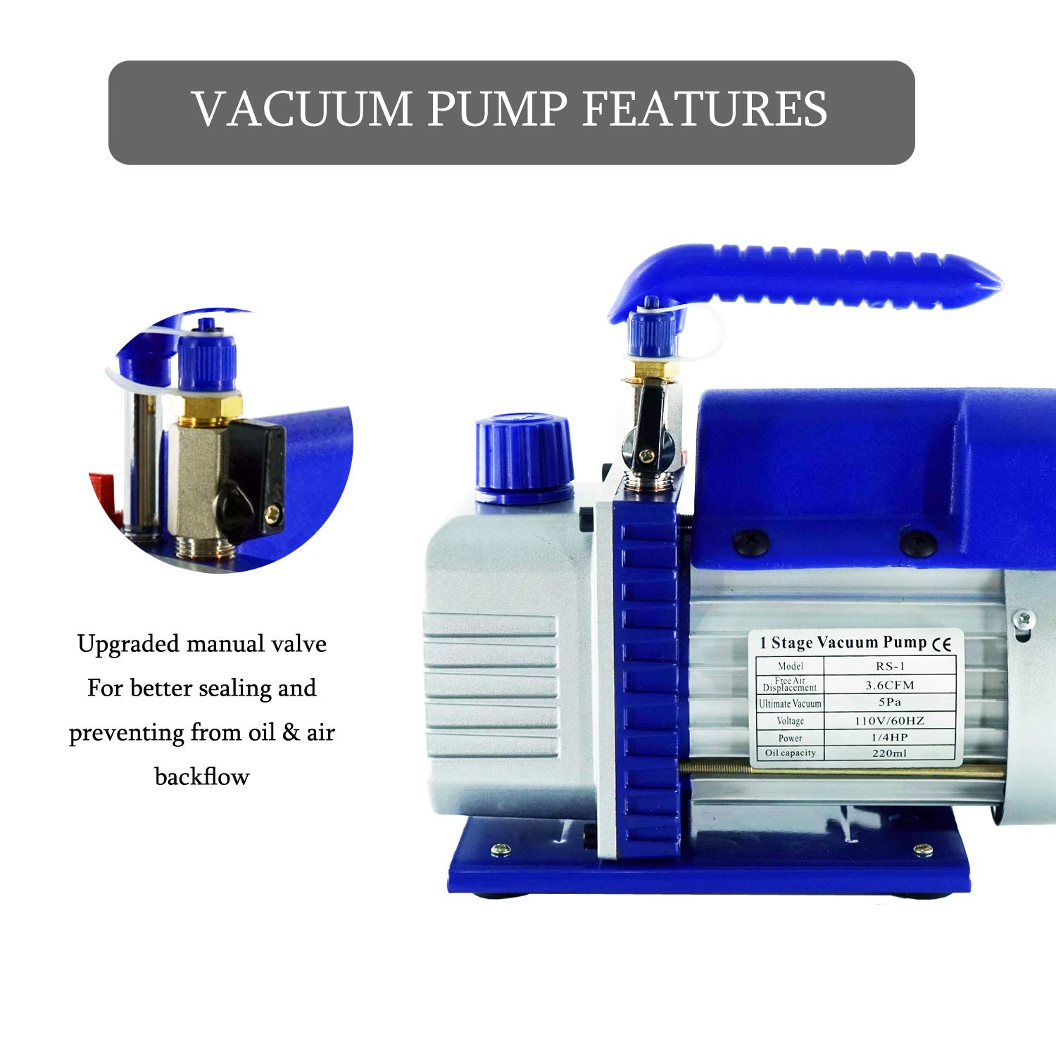 Buy 3.6 CFM 1/4HP Singlestage Rotary Vane Vacuum Pump, Vacuum Pump