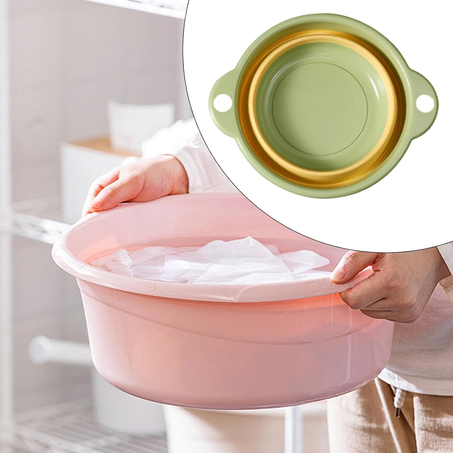 Generic Collapsible Washing up Bowl Folding Dish Basin Bucket Portable Dish Pan Foldable Wash Basin for Camping Beach RV Backpacking, Green 38x23.5x11.5cm - Image 2