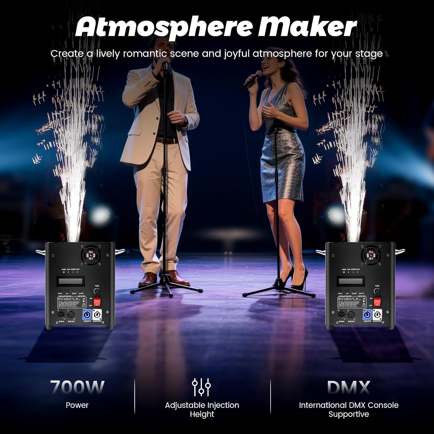Пиротехническая установка Cold Spark мощностью 700 Вт, устройство для фейерверков, сценический эффект с поддержкой DMX и пультом дистанционного управления, регулируемая высота для свадьбы, вечеринки с диджеем, Хэллоуина, Рождества