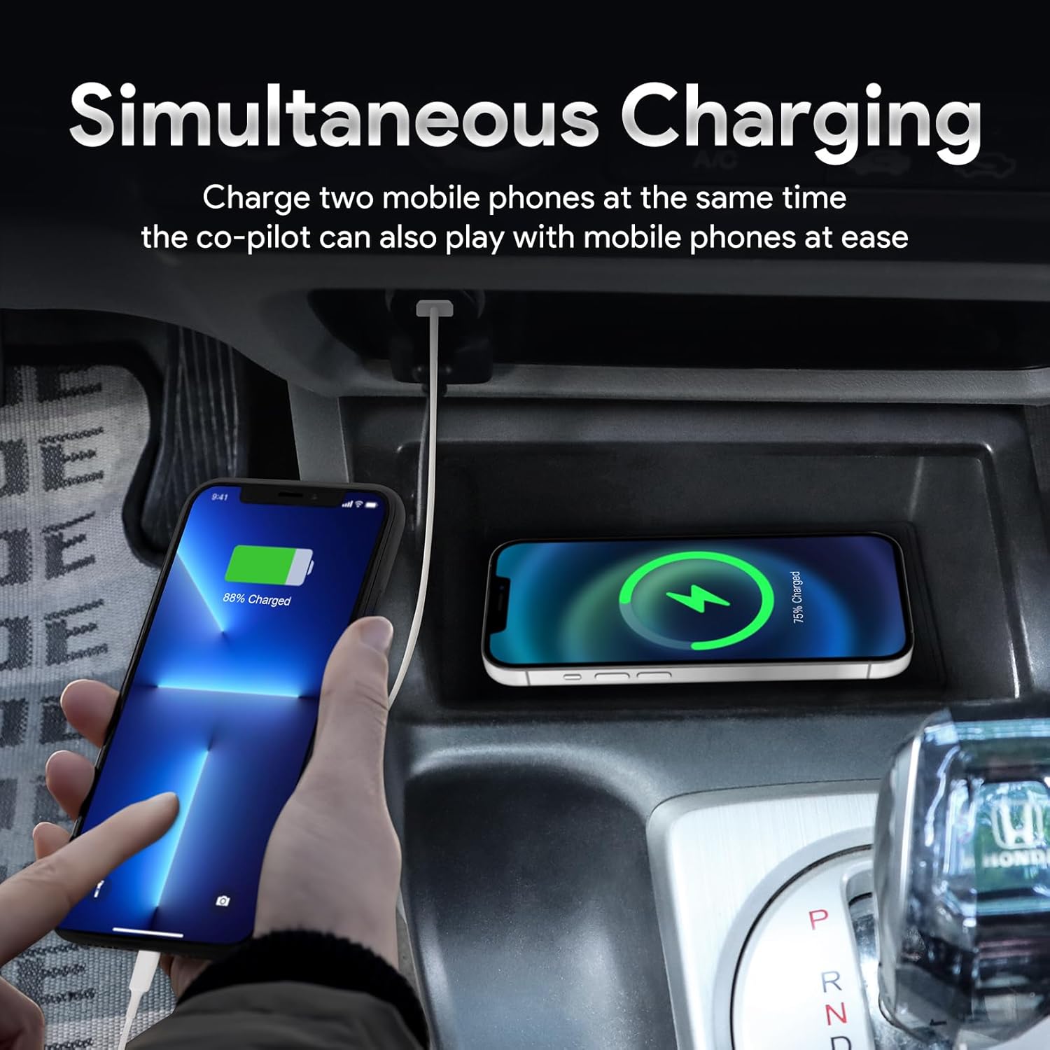 Compatible with Honda Civic 2005 2006 2007 2008 2009 2010 2011 Wireless Charger Pad Silicone Dual Charging Ports Adapter for Smartphone Phone 15W (Black)
