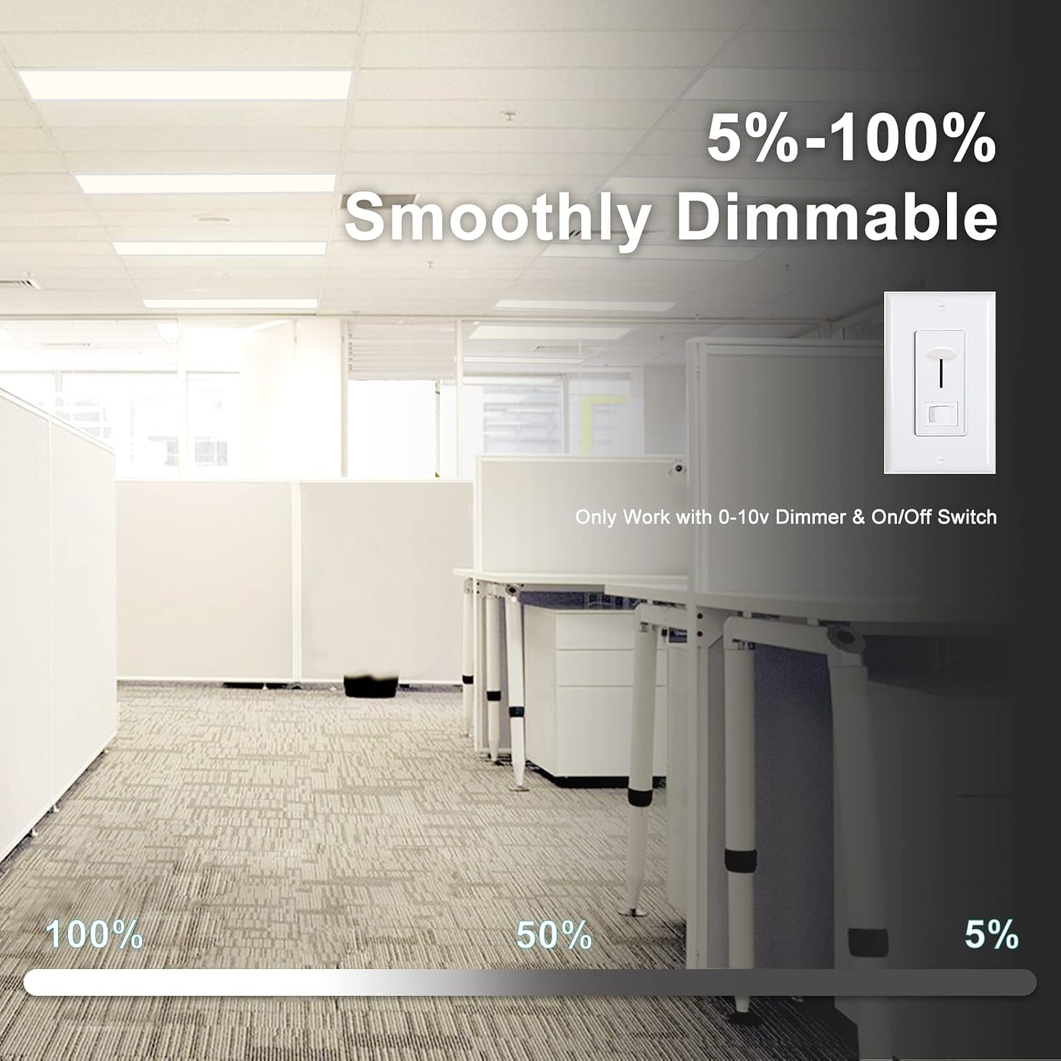 1x4 LED Flat Panel Light 5000K 4000K 3000K - 1x4 LED Troffer Drop Ceiling Light Fixture, 0-10V Dimmable, 100-277V, ETL Listed, 4 Pack