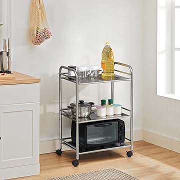 Carrello Da Cucina In Legno E Acciaio Piano Di Lavoro Grigio 76x40 2 Cassetti 3 Cestini Porta Frutta Verdure Cantinetta 6 Porta Bottiglie E 4 Ruote 86264703