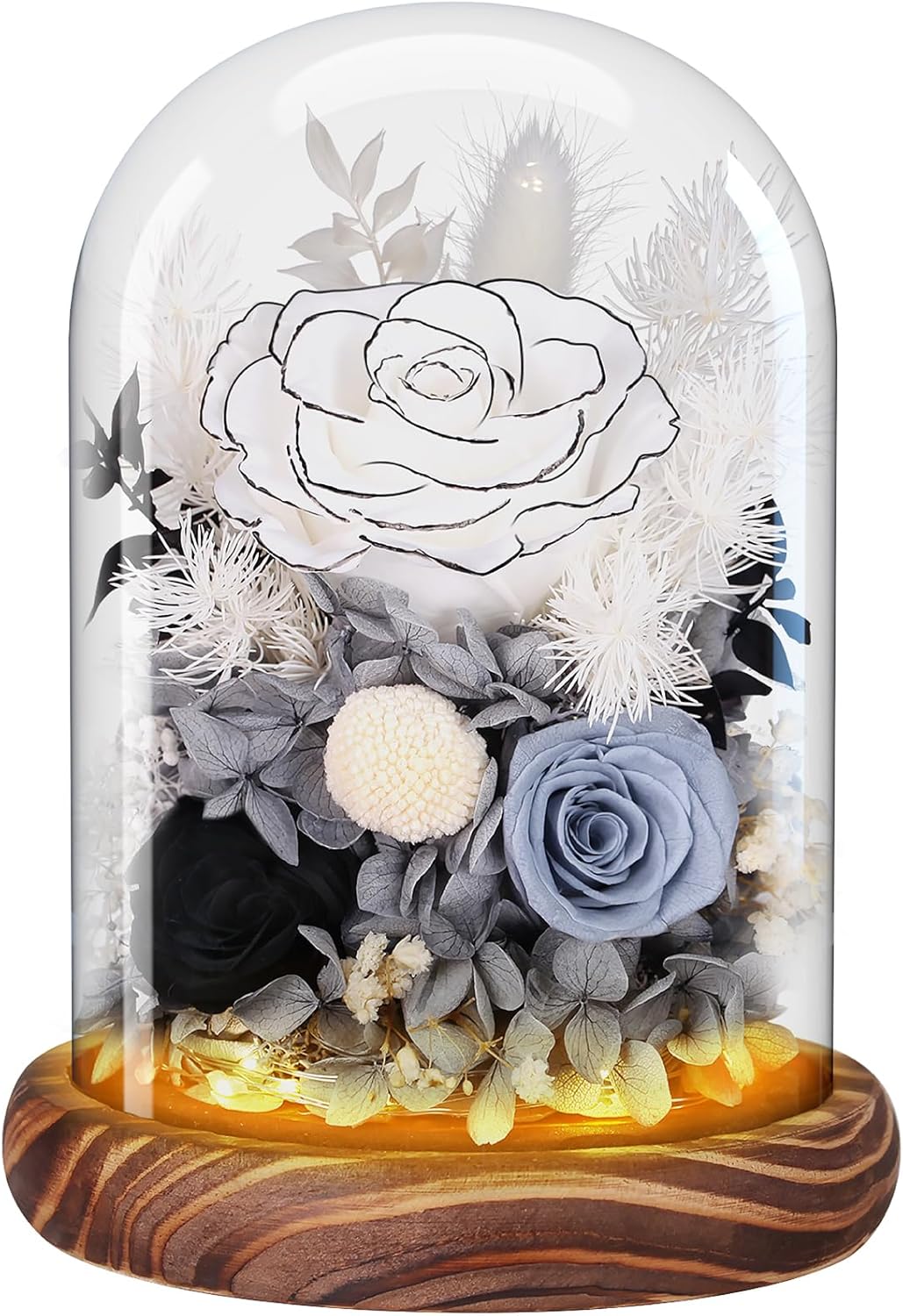Mother's Day Flower Gifts for Mom - Preserved Rose in Glass Dome with LED Light, Forever Fresh Flowers Bouquet for Delivery as Birthday Gifts for Women, Mom, Wife, Grandma, Daughter, Friends - White