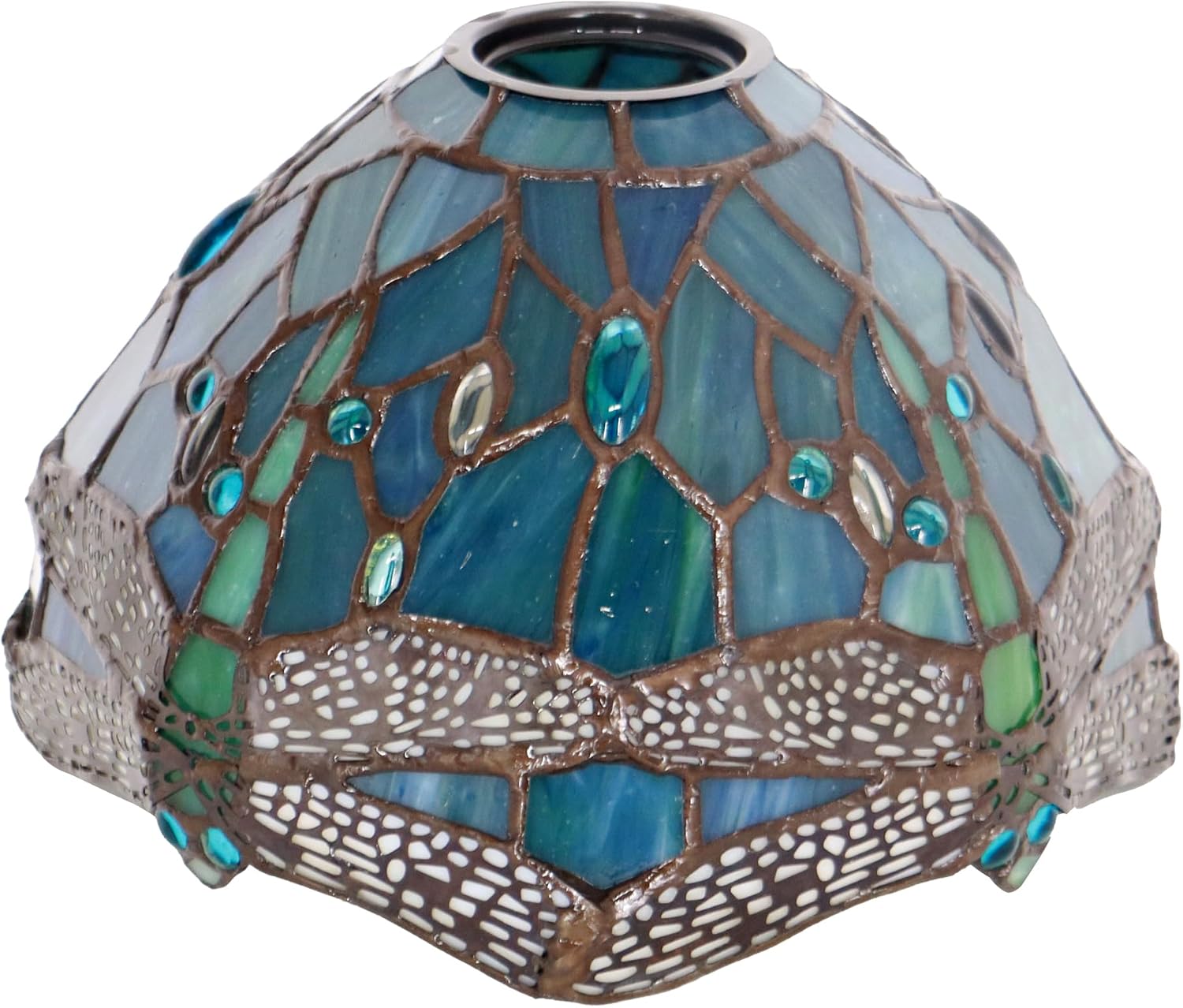 Small Tiffany Lamp Shade 8 Inch Accessories Replacement Stained Glass Lampshade Only for Table Lamp, Pendant Lamp,Sconce Lamp (Sea Blue Dragonfly 8Q)