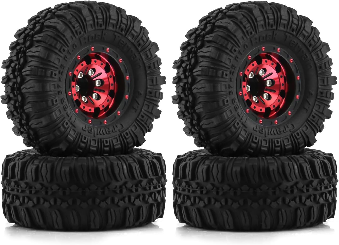 LAEFINA 57mm RC Tires and Wheels, 1.0 inch Micro Beadlock Wheel Rim for 1/18 TRX4M 1/24 RC Crawler Car SCX24 Upgrade Parts (Style A, Black Red)