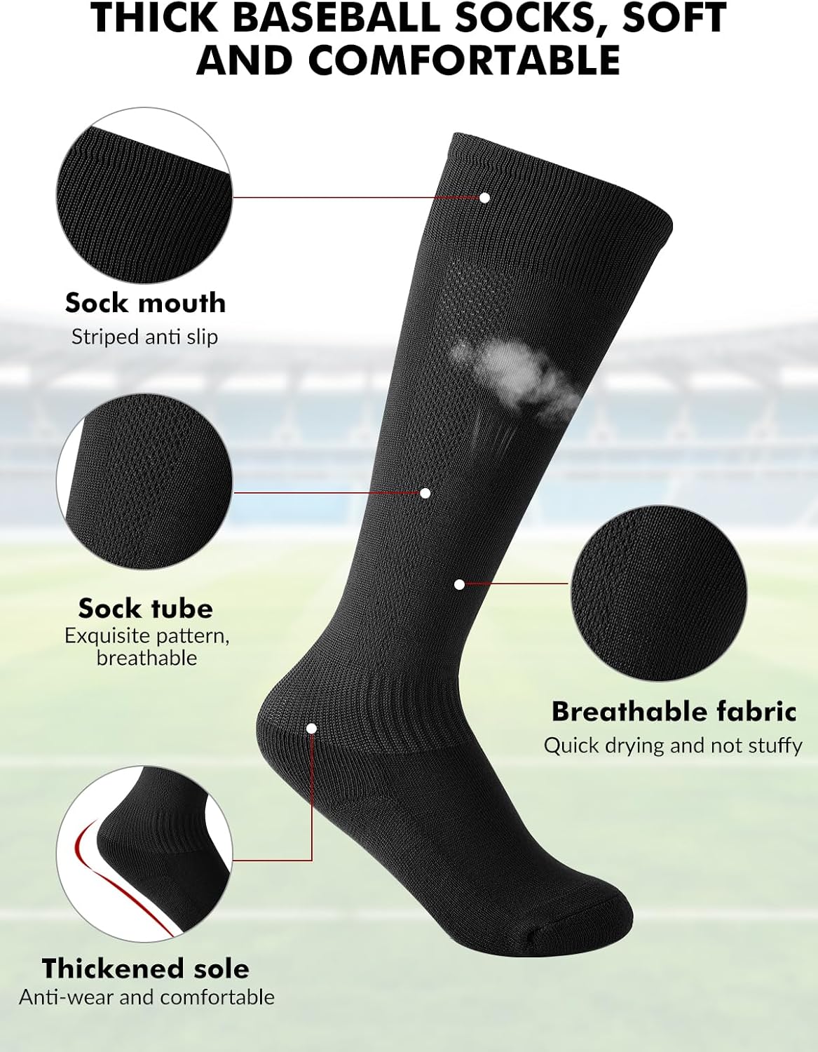 ZenNex 4 Pairs Youth Baseball Socks and and 2 Belts for Ages 7-12