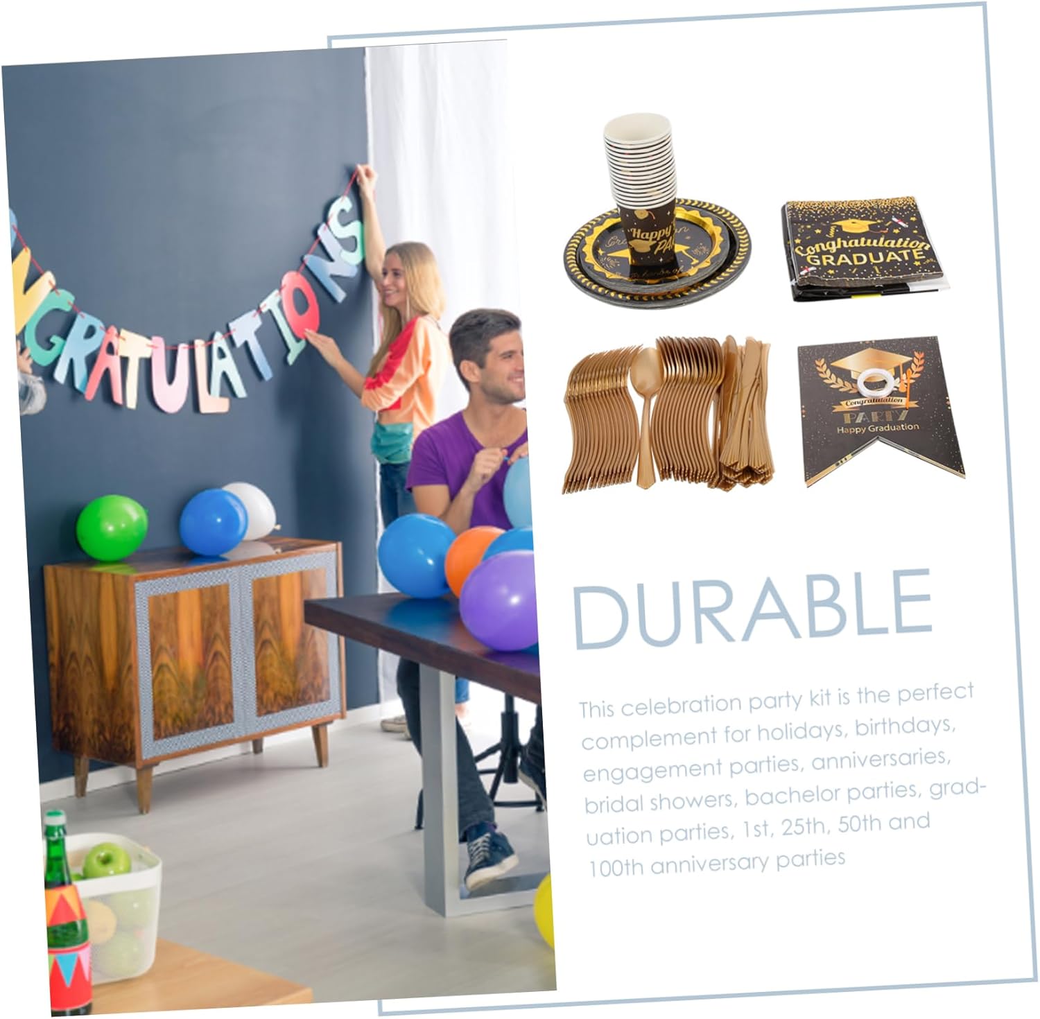 1set Graduation Party Disposable Tableware Foil Cups Plates and Napkins for Festive Event Decor