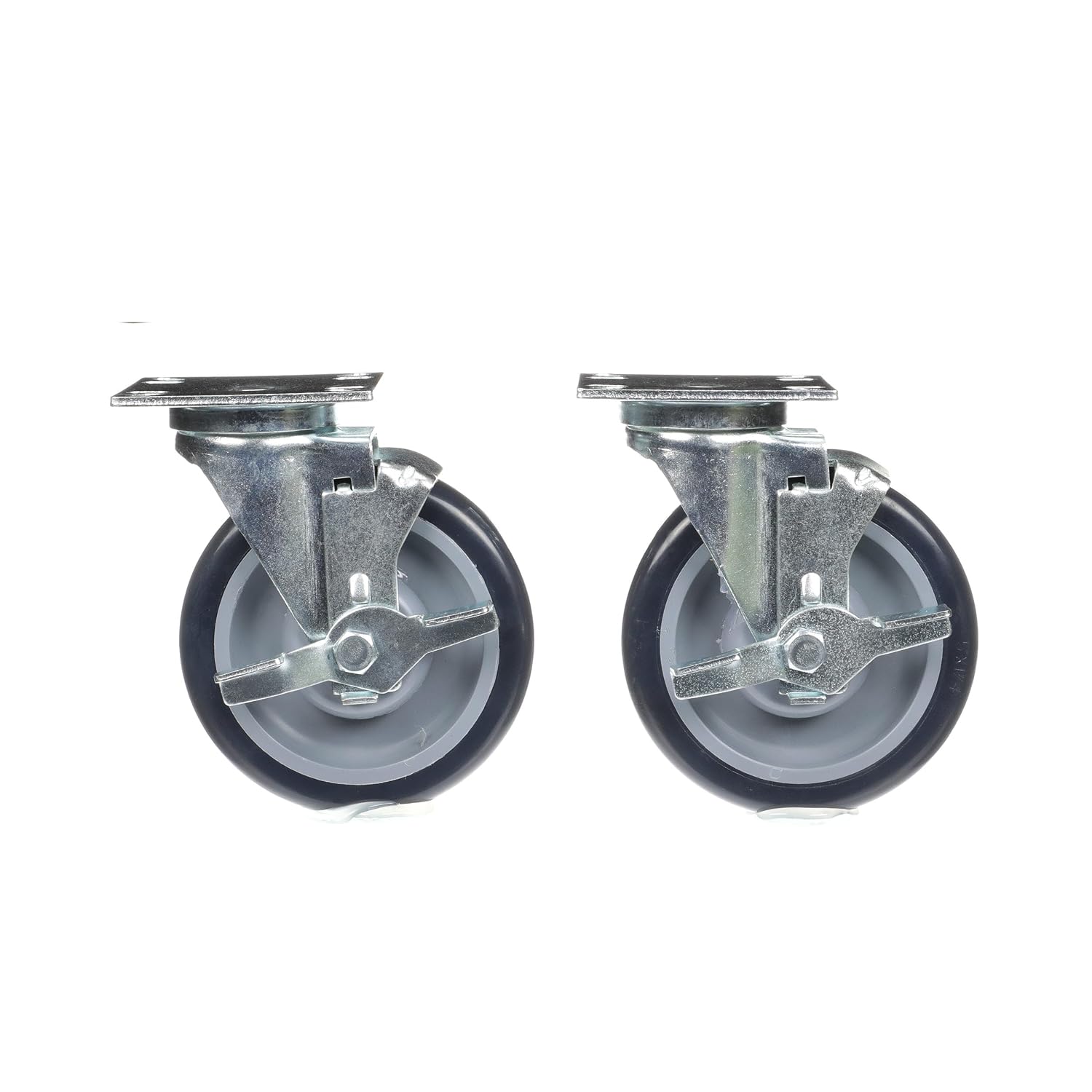 Medium Duty Universal Plate Caster Kit - 3-1/2" x 3-1/2" Plate, 5" Blue Polyurethane Wheel, 4 Brake Casters