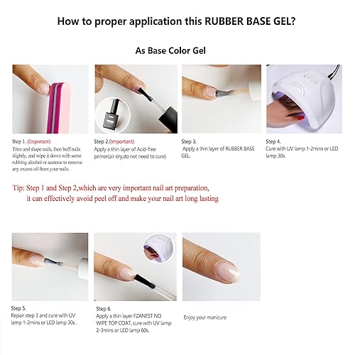 Miniatura 7 de FZANEST - Gel de base de goma para uñas, esmalte de uñas de gel transparente de formación, capa base de goma elástica, gel de extensión en una