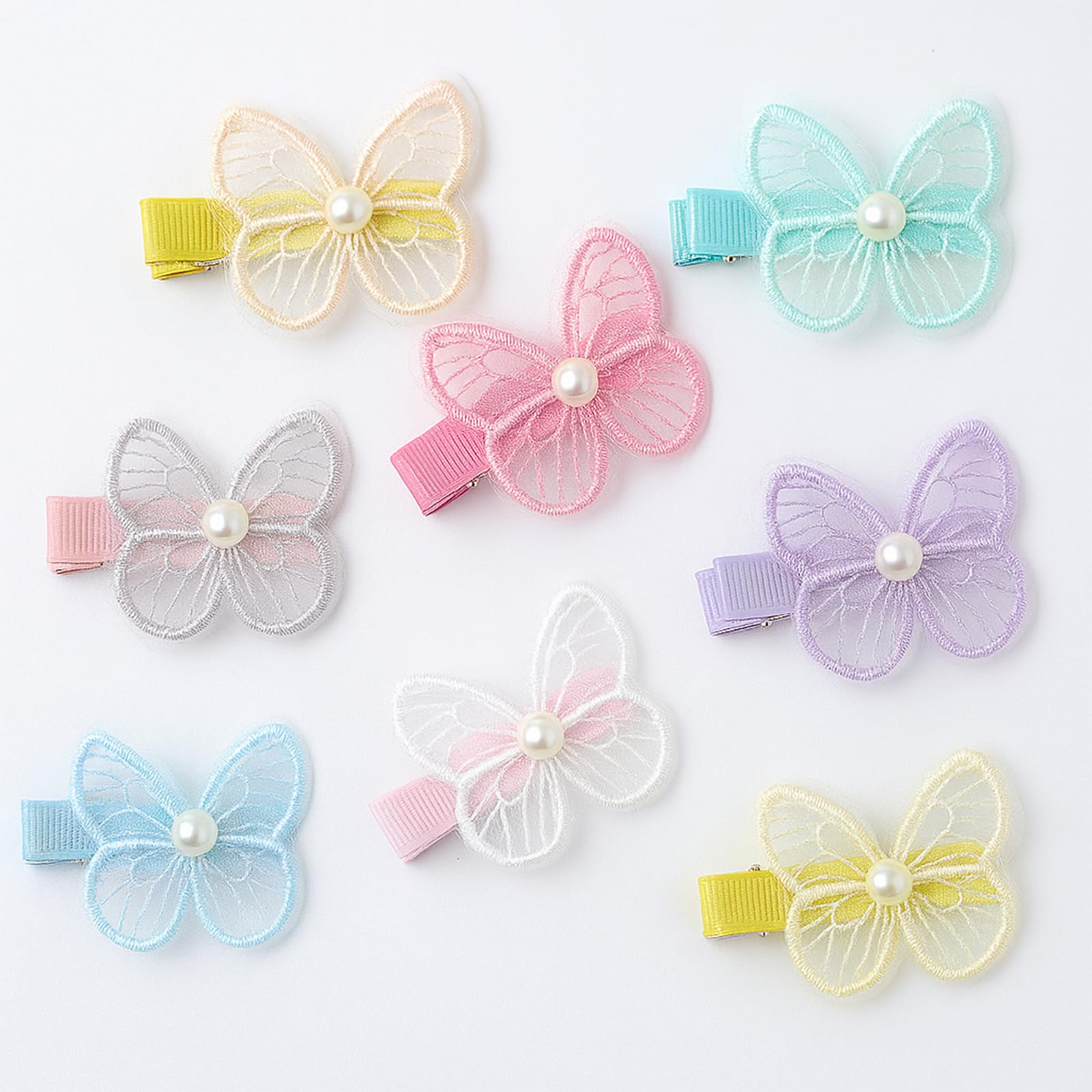 Cosyhav 8pcs Lovely Butterfly Baby Hair Clips, Fully Fabric Covered Hair Clips for Girls Suitable for Baby Toddler, Girls