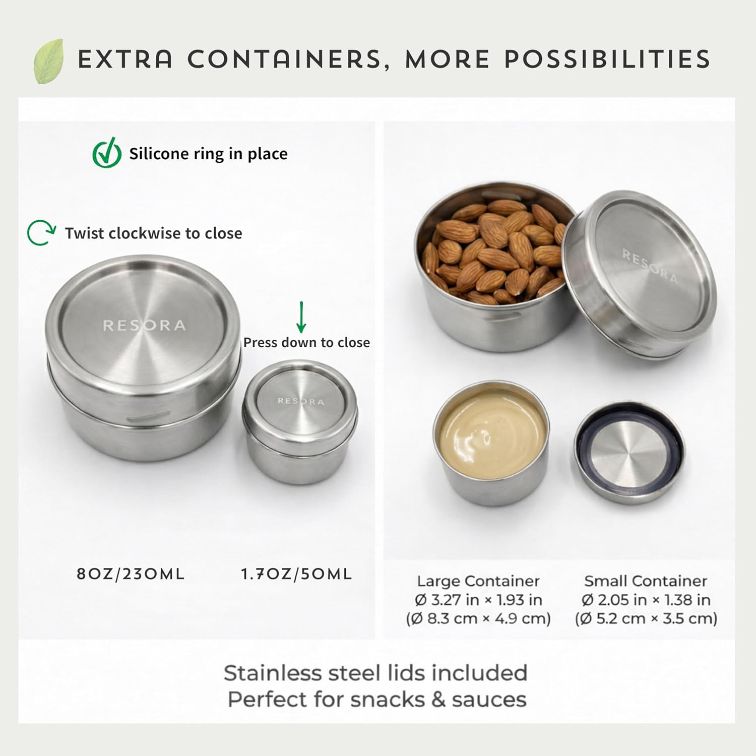 RESORA 40oz 18/8 Food-Grade Stainless Steel Bento Lunch Box Complete SET with Silicone Container for Adults – Leak-Proof Bento Box with 2 Divider, 2 Round Containers, Cotton Bag & Cutlery Set