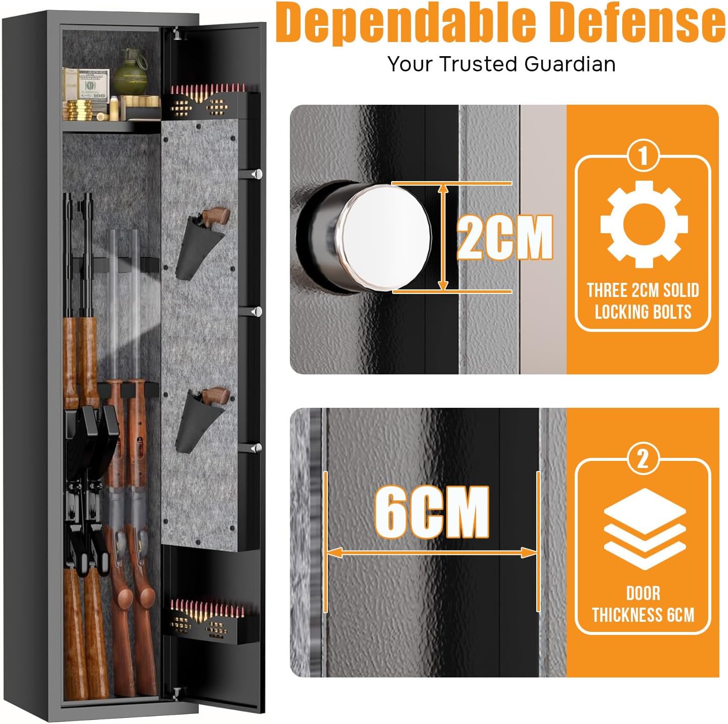 [No Assembly Required]4-8 Fingerprint Gun Safe for Rifles and Pistols,Gun Safes for Rifle and Password Lock, Gun Cabinet for Home with Adjustable Gun Rack, Biometric Long Gun Safe, 52" High