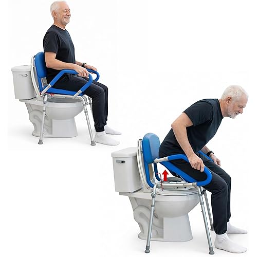 Platinum Health GentleBoost Uplift Raised Toilet Seat with Handles, Padded Bedside Commode Chair for Toilet, Elderly,Handicap Assistance Products, Elevevated, Adjustable with Arms, for Seniors (Blue)