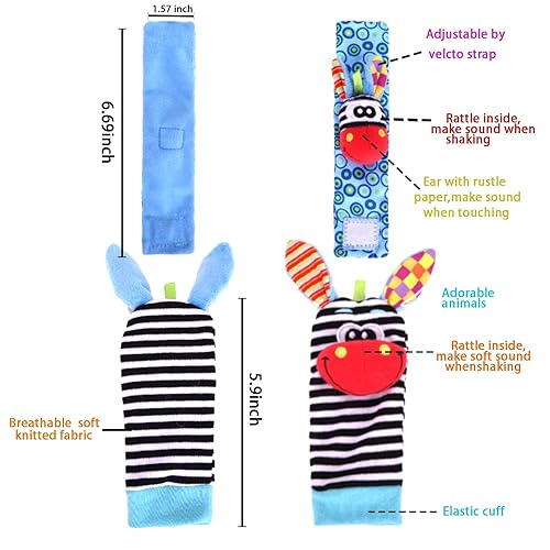 Vista 14 de Sonajeros de muñeca para bebé, juguetes sensoriales suaves para bebés, sonajeros de animales de dibujos animados, juguete de desarrollo temprano