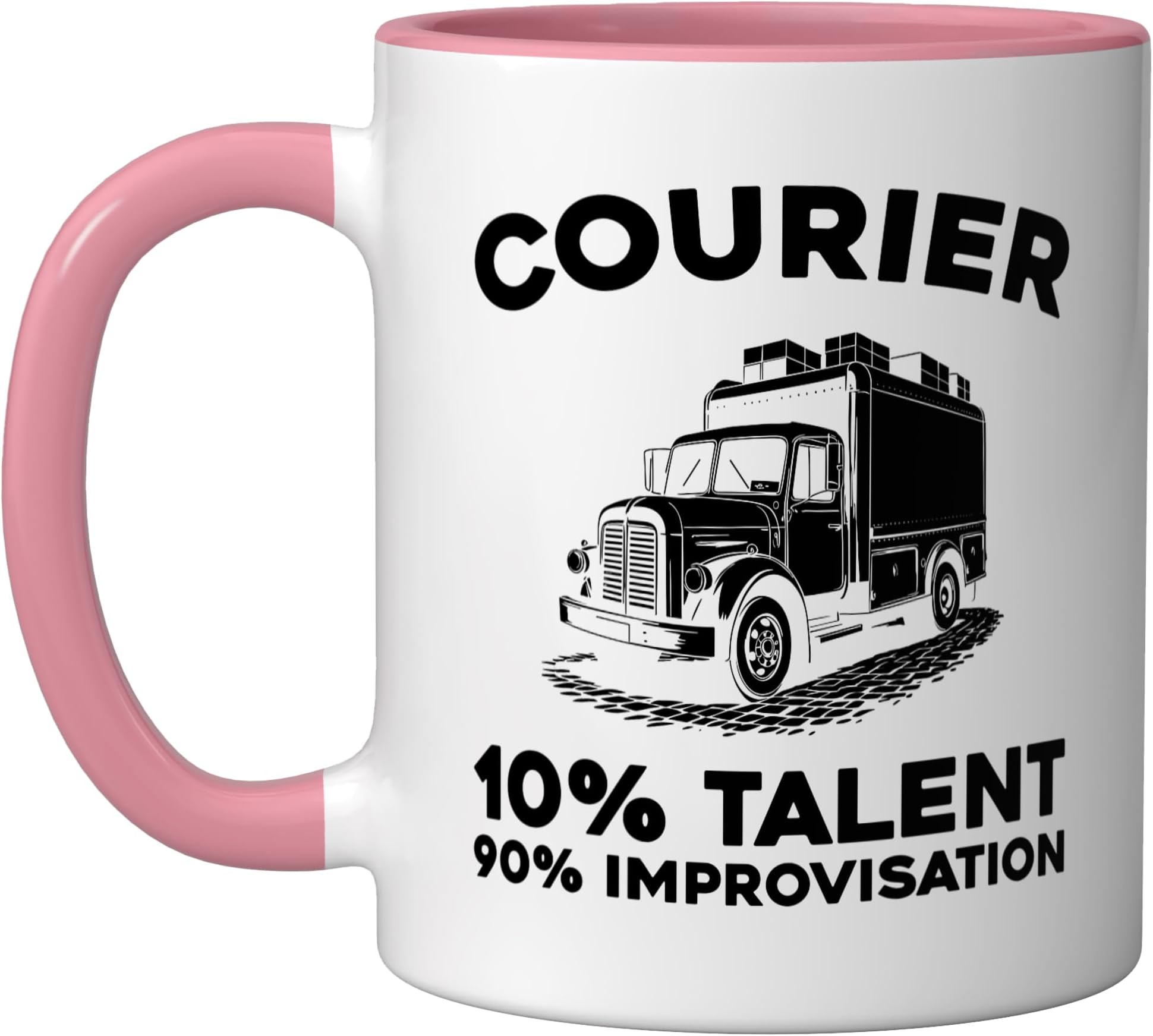 Courier Parcel Transport Messenger Package Delivery Courier Ceramic Mug, Pink/White