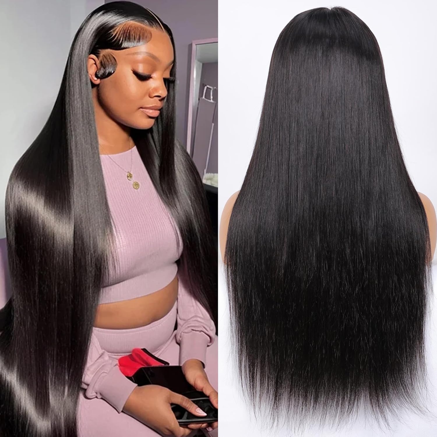 Straight Wear and Go Glueless Wigs Human Hair Pre Plucked Pre Cut 13x4 Lace Front Wigs Human Hair Straight Pre Cut HD Lace Front Wigs for Women Pre Plucked Natural Hairline 24 Inch