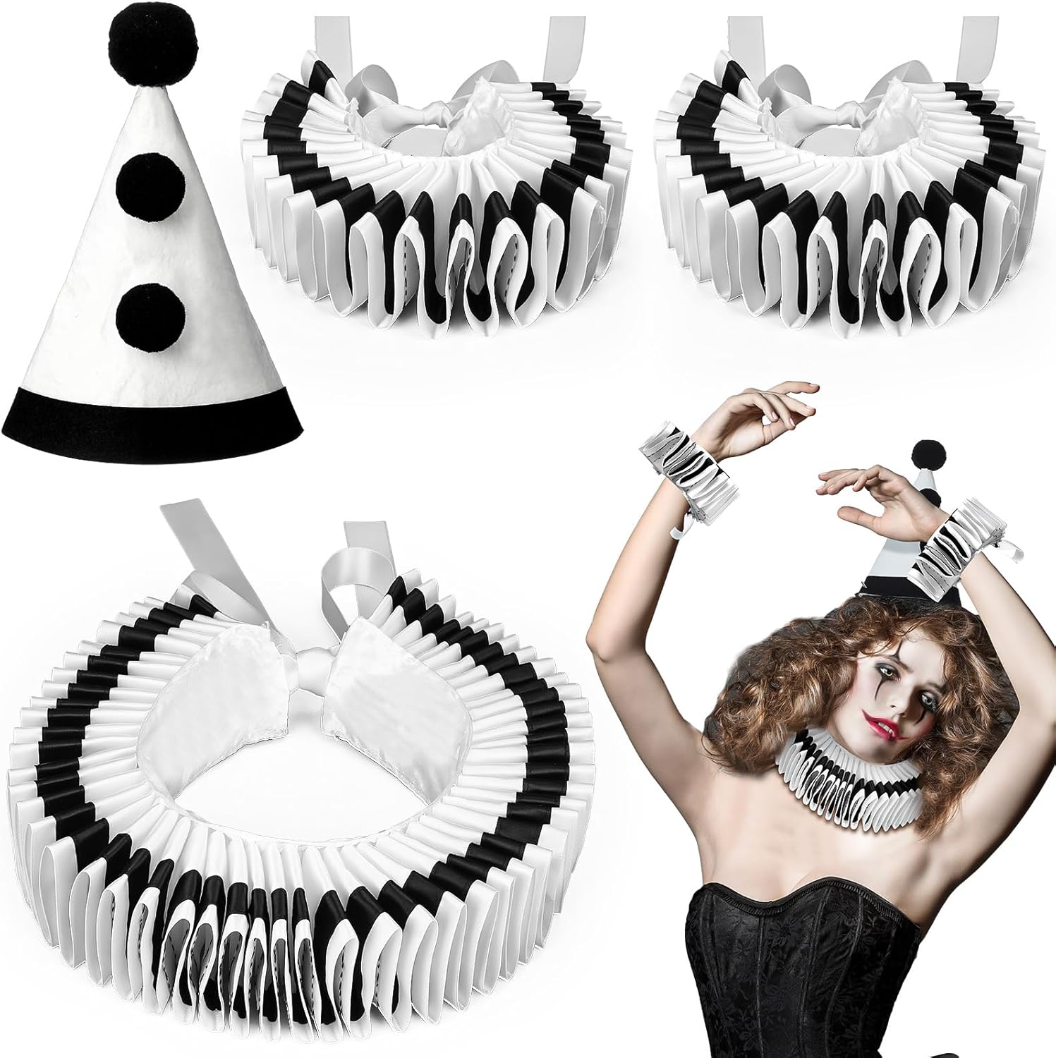 Collar Cuff Set Clown Accessories Elizabethan Renaissance Neck Ruff Clown Collar Cuffs