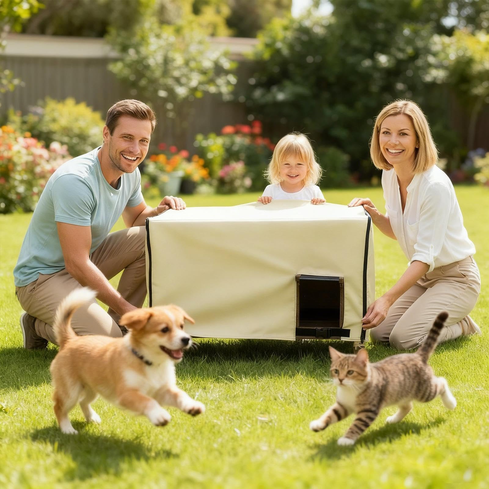 Copertura per gabbia per cani: grande copertura per gabbia impermeabile con isolamento ventilato, ombra di privacy per cuccioli, canili e letti per cani | esterno, interno, patio, CAM