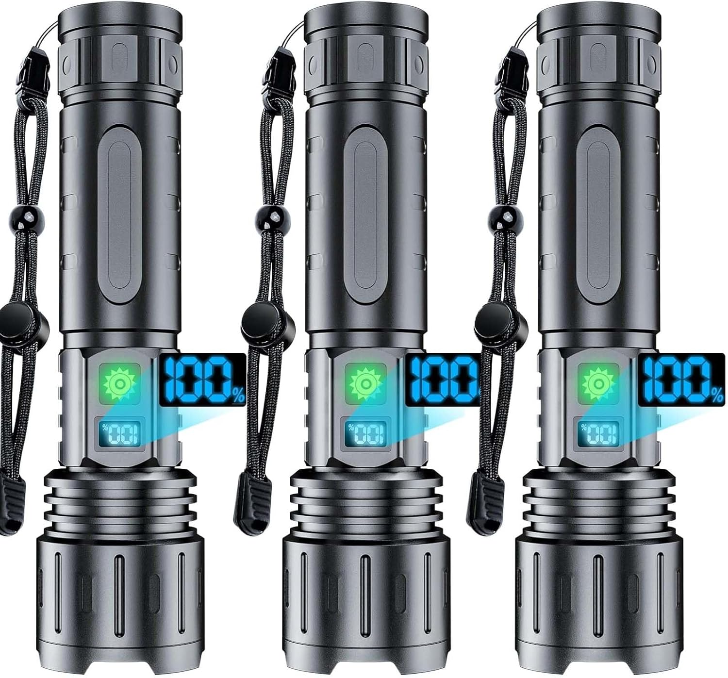 Rechargeable Flashlights High Lumens - 2000 Lumens Long Beam Super Bright LED Flash Light with Power Display & IPX5 Waterproof for Camping, 20H Runtime,5 Modes,Zoomable Handheld Flashlight,3pcs