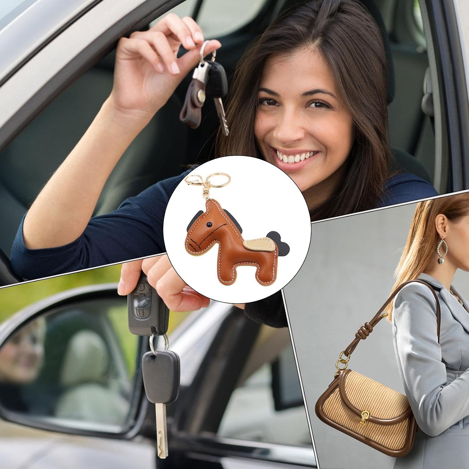 Leather Horse Keychain PU Leather Cartoon Cute Key Ring Bag Dangling Charm image 4