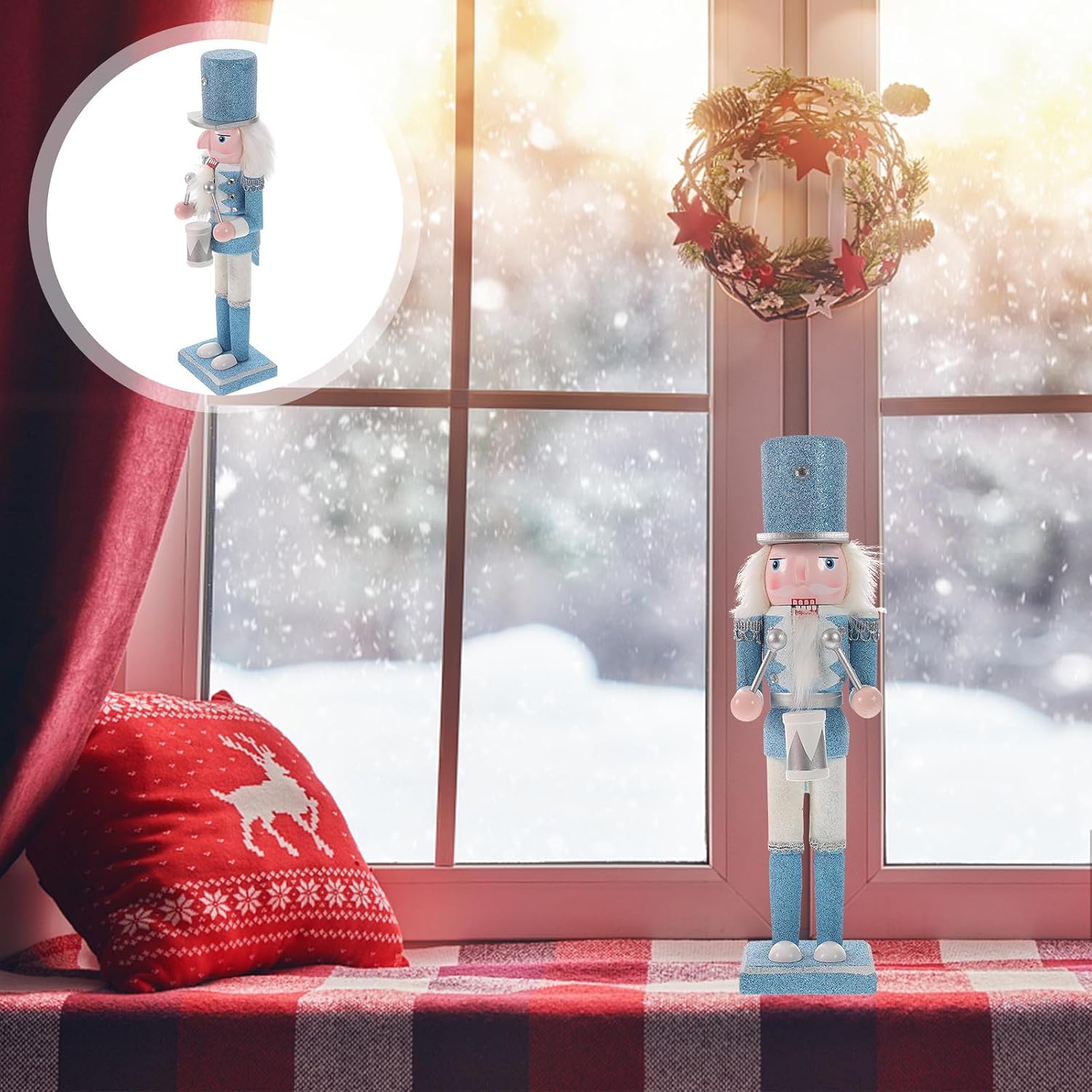 Wooden Nutcracker Figurine 12 Inch Christmas Nutcracker Ornament for Xmas Party Decor and Living Room Photo Prop