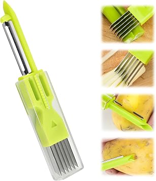 3 in 1 Scallion Cutter Slicer Shred Silk The Knife,Upgraded Chopped Green Onion Knife Scallion Shredder, Vegetable Garlic Onion Cutter, Potato Peeling knife Slicing Cutting Kitchen Gadget green