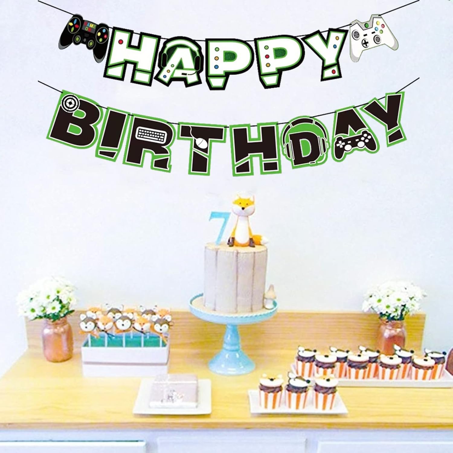 bng-bng Game Birthday Banner Video Game Happy Birthday Bunting Garland Game Theme Party Decorations For Boys Girls Party Supplies Backdrop - Image 5