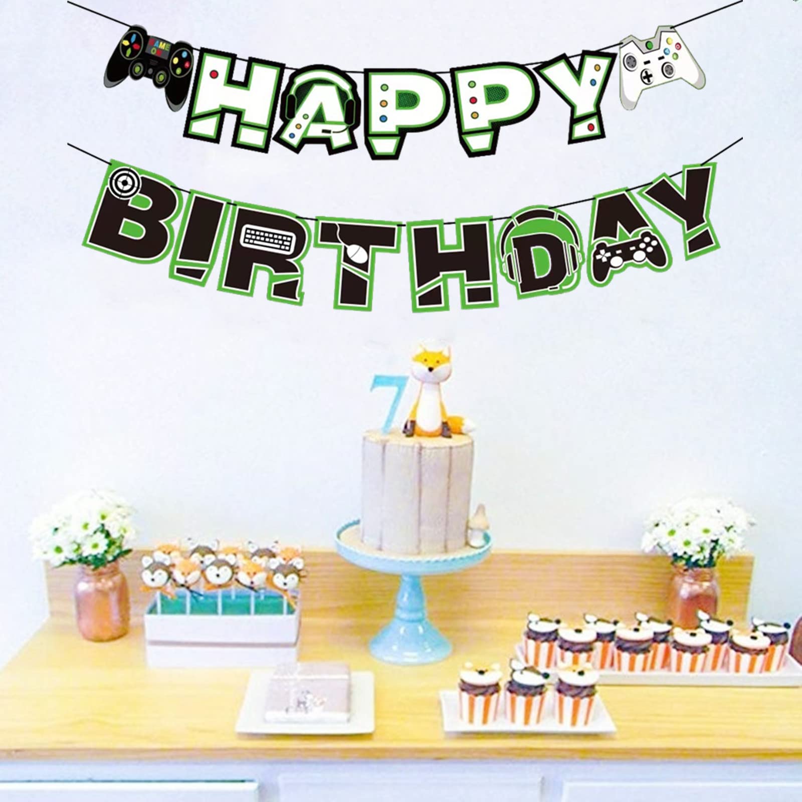 bng-bng Gioco Compleanno Video Decorazione Gioco Buon Compleanno Bunting Banner e Palloncini Per Il Gioco Tema Decorazioni Per Feste Ragazzi Ragazze Bambini Forniture Per Feste Sfondo Blu