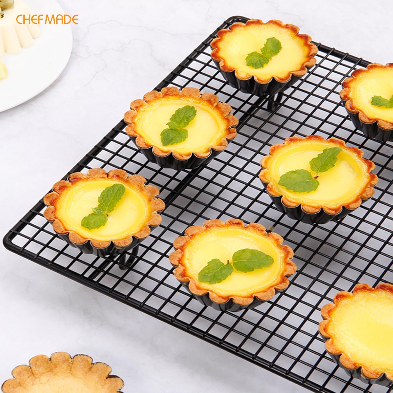 CHEFMADE Mini Egg Tart Pans, Non-Stick 3 Inch 12Pcs Tartlet Molds for Baking, Small Round Quiche Pans for Egg Tarts, Cupcakes, Pies (Black)