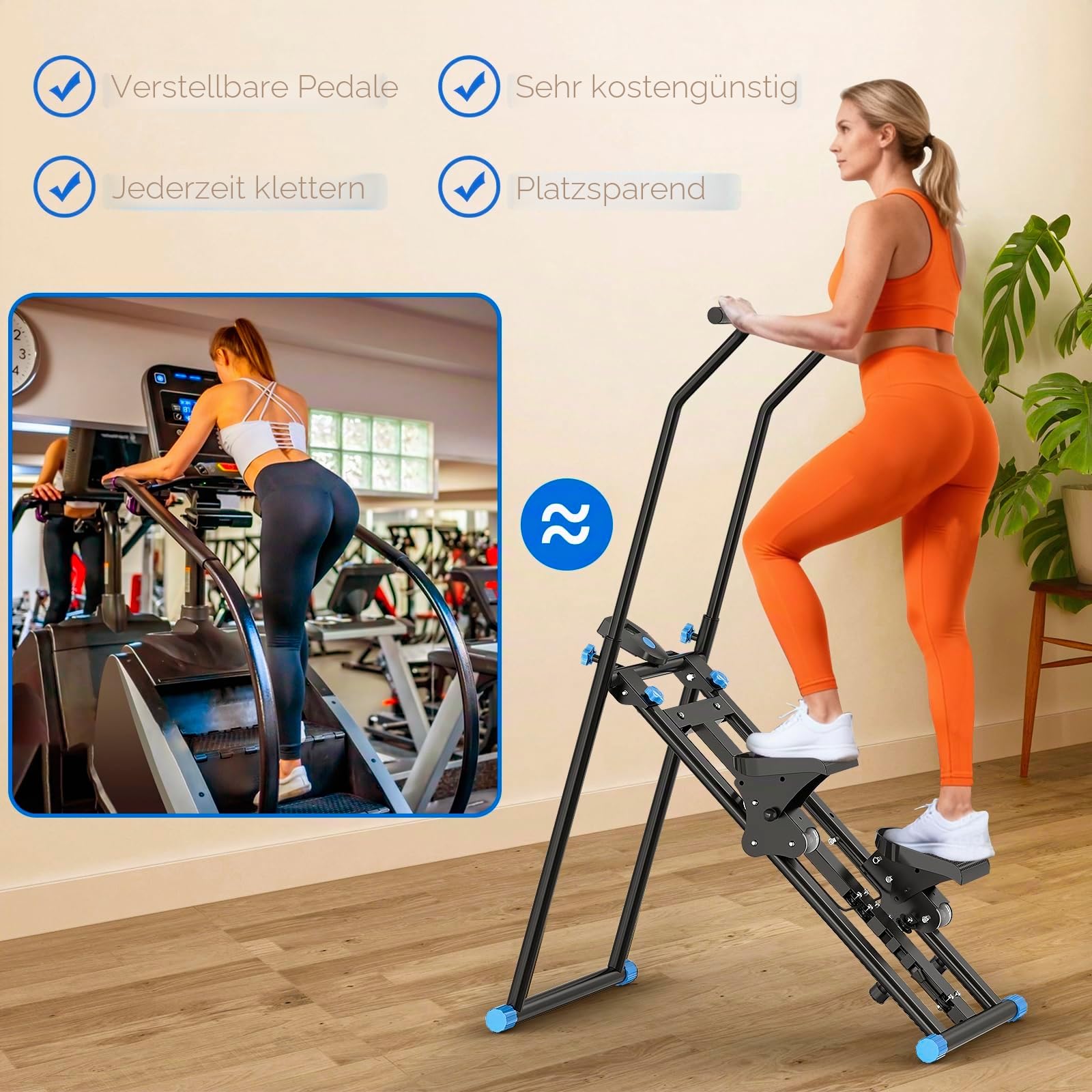 Klettermaschine, Treppensteiger für Heim-Fitnessübungen, zusammenklappbar, vertikale Klettermaschine für Ganzkörpertraining, 136 kg Tragkraft, Weiß