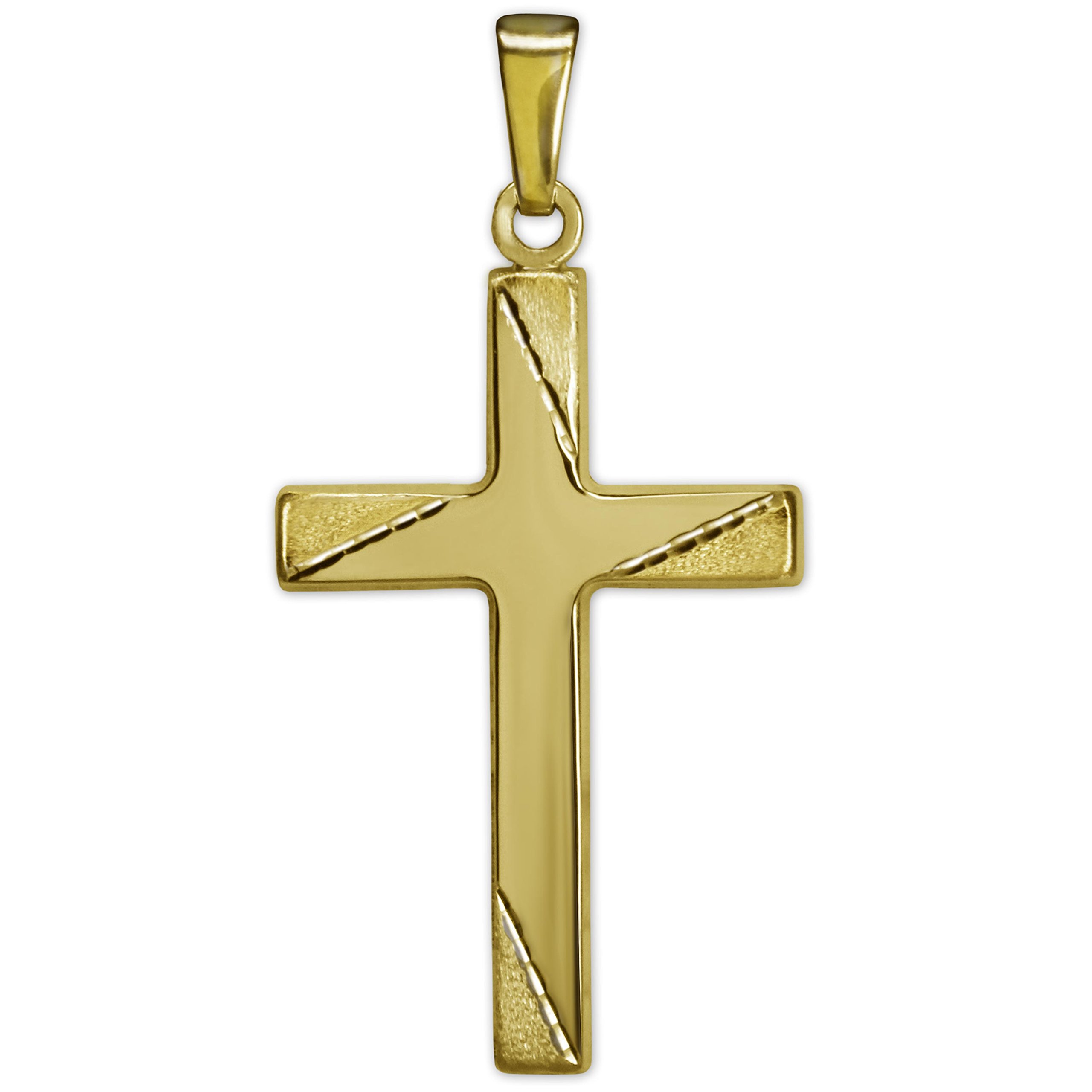 Clever Schmuck Złoty wisiorek młodzieżowy krzyż 24 x 16 mm błyszczący, krzyże jedwabiście matowe z 4 liniami ozdobnymi diamentowane 33 złoto 8 karatów